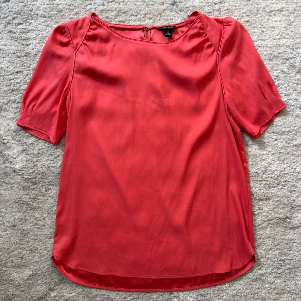 Ann Taylor Dark Pink Silk Cap Sleeve Blouse